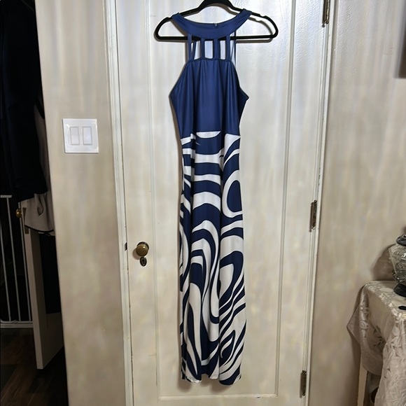 Dresses & Skirts - Blue and White Halter Backless Cocktail Dress